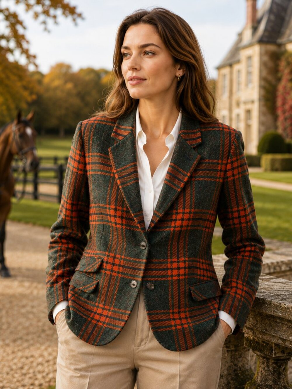 Brooks Brothers Red Fleece Wool Plaid Blazer Jacket Green Orange Size 12
